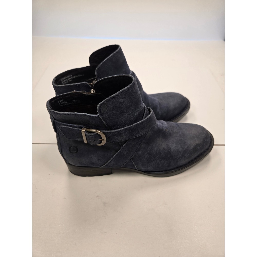 Born Kerri Navy Blue Distressed Suede Ankle Boots Buckle Strap Womens 6.5 F11404 - Picture 4 of 7
